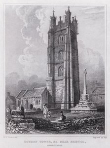 Dundry Tower osv. nær Bristol, Somersetshire (gravering) af William H. Bartlett