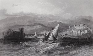 Sidon og Libanonbjerget, fra havet (gravering) af William H. Bartlett