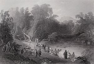 Jordanfloden, græsk badested (gravering) af William H. Bartlett