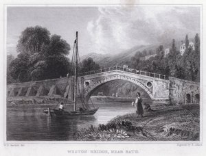 Weston Bridge, nær Bath (gravering) af William H. Bartlett