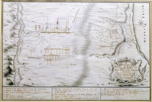 Plan over slaget ved Culloden, den 16. april 1746 (pen og blæk på papir) af William Hall