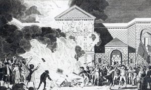 Ødelæggelserne forårsaget af, at oprørerne i London affyrede New Gaol of Newgate og brændte Mr. Akerman