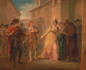 Afsløringen af Olivias forlovelse, fra "Twelfth Night", akt V, scene i af William Hamilton