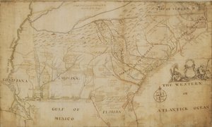 Kort over den sydøstlige del af Nordamerika, 1721 (pen og blæk og vask på papir)