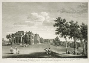 Udsigt over huset og en del af haven ved West Wycombe, Buckinghamshire, indgraveret af William Woollett (1735-85) af William Hannan