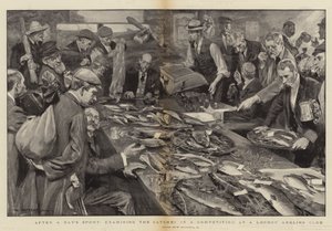 Efter en dags sport, undersøgelse af fangsterne i en konkurrence i en lystfiskerklub i London af William Hatherell