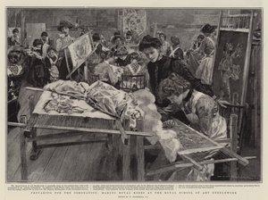 Forberedelse til kroningen, fremstilling af kongelige rober på Royal School of Art Håndarbejde af William Hatherell