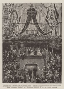 Dronning Wilhelminas tiltrædelse, tronbesættelsesceremonien i den nye kirke, Amsterdam af William Hatherell