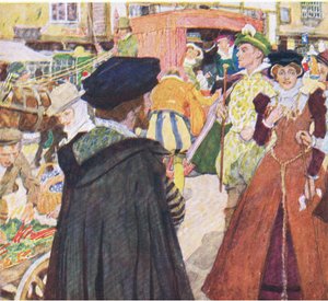 Shakespeare bemærker fopsens tåbelige mode på Ludgate Hill, fra My Magazine, pub.1922 af William Hatherell
