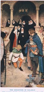Galahads ridderslag, illustration fra "Kong Arthur af William Hatherell