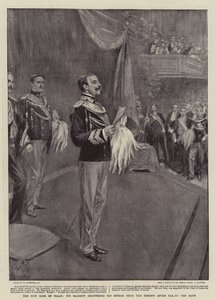 Den nye konge af Italien, Hans Majestæt holder sin tale fra tronen efter at have aflagt ed af William Hatherell