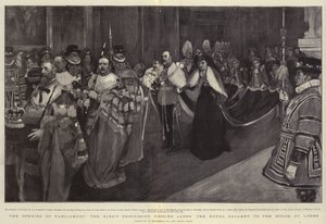 Parlamentets åbning, Kongens procession, der passerer langs Royal Gallery til House of Lords