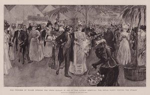 Prinsessen af Wales åbner pressens basar til fordel for London Hospital, og det kongelige selskab besøger boderne af William Hatherell