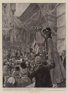 Processionen forbi domstolene, infanteriet med et erobret Transvaal-flag af William Hatherell