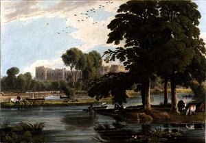 Udsigt over Windsor Castle fra legepladserne ved Eton College, indgraveret af Robert Havell (1769-1832) 1814 (farvegravering) af William Havell