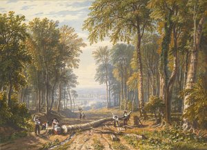 Træhuggere ved Park Place, Henley, Themsen Beyond, ca. 1826. af William Havell