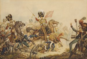 1. livgarde angreb fransk artilleri ved slaget ved Waterloo i 1815, 1820 af William Heath