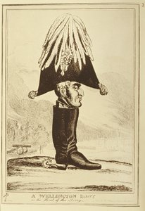 En Wellington Boot, eller The Head of the Army, 1827 af William Heath
