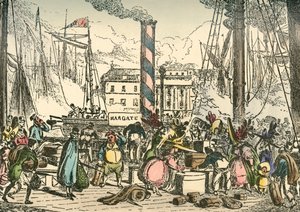 At komme ombord på Margate Steam-pakken ved London Bridges Wharf, 1838 af William Heath