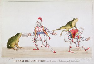 Grimaldis springfrø i den gyldne fisks komiske pantomime, 1812 af William Heath