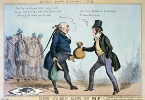 Hvordan man bliver parlamentsmedlem, 19. juli 1830 (farvestik) af William Heath