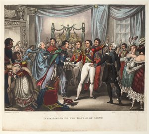 Intelligence of the Battle of Ligny, aquatint af J.C. Stadler, pub. af Tegg, april 1818 (akvatint) af William Heath