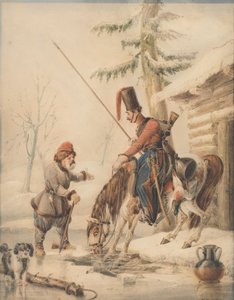 Russiske kosakker ved et bådehus på bredden af Don af William Heath