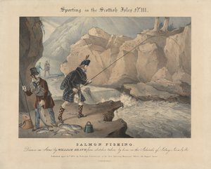 [Sæt med fire] Jagt og fiskeri på de skotske øer:  Nr. III.  Laksefiskeri af William Heath