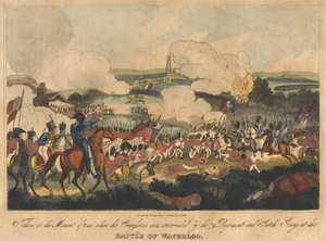 Taget i det øjeblik, hvor Cuirassiers blev omringet af 79 Regiment og Scotch Greys i slaget ved Waterloo, 18. juni 1815, indgraveret af Romney og udgivet af Richard Evans, 1816 (co. af William Heath