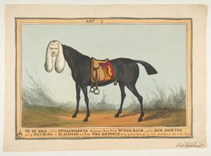Skal sælges med alle hans forlovelser - Den berømte racehesteuldsæk, 29. juni 1829. af William Heath