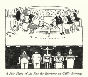 En rimelig andel af ilden for alle på kølige aftener (litho) af William Heath Robinson