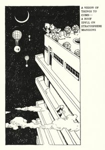 En vision om kommende ting, en tagidyl på Stratosphere Mansions (litho) af William Heath Robinson
