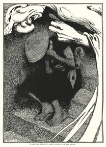 En ånd med forfærdeligt aspekt steg op af jorden (gravering) af William Heath Robinson
