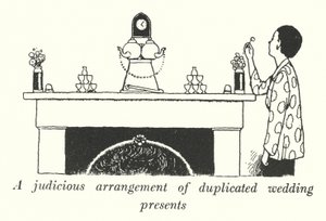 Et fornuftigt arrangement af duplikerede bryllupsgaver (litho) af William Heath Robinson
