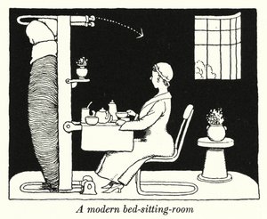 En moderne seng-stue (litho) af William Heath Robinson