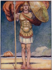 Achilleus, den flådeste af fod og den modigste af alle græske helte (farve litho) af William Heath Robinson