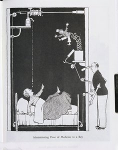 Indgivelse af medicin til en dreng, illustration fra 