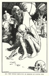 Alle meget travlt beskæftiget med at søge efter rustne stifter (litho) af William Heath Robinson