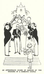 En passende æresvagt ved et ægtepars bryllup (litho) af William Heath Robinson