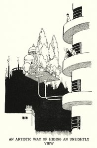 En kunstnerisk måde at skjule en uskøn udsigt (litho) af William Heath Robinson