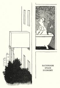 Badeværelse Space Economy (litho) af William Heath Robinson