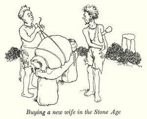 Køb af en ny kone i stenalderen (litho) af William Heath Robinson