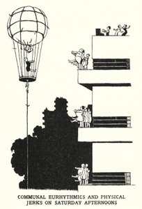 Fælles eurhytmik og fysiske ryk lørdag eftermiddag (litho) af William Heath Robinson
