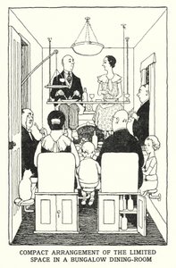 Kompakt arrangement af den begrænsede plads i en bungalow-spisestue (litho) af William Heath Robinson