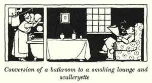 Ombygning af badeværelse til rygestue og bryggers (litho) af William Heath Robinson