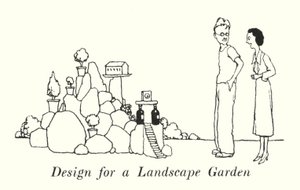 Design til en landskabshave (litho) af William Heath Robinson