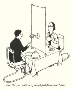 Til forebyggelse af aerbitet ved morgenmaden (litho) af William Heath Robinson