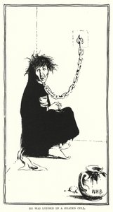 Han blev anbragt i en revet celle (gravering) af William Heath Robinson