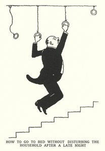 Sådan går du i seng uden at forstyrre husstanden efter en sen nat (litho) af William Heath Robinson