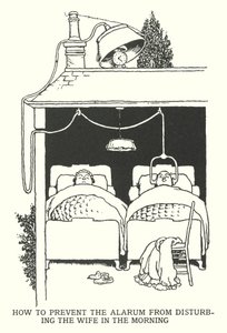 Sådan forhindrer du alarmen i at forstyrre konen om morgenen (litho) af William Heath Robinson